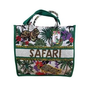 VB Limited Edition Safari Beaded Tapestry Tote Bag 13x14x5 New